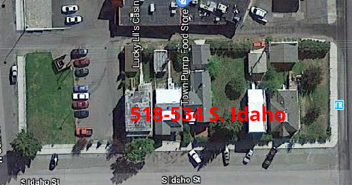 Aerial shot of houses on Idaho Street in Butte that were to be moved