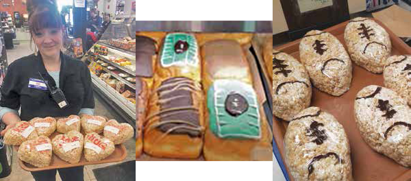 Photo of donuts & treats in a Town Pump decorated for football, valentine's & more.