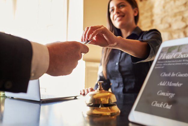 stock photo of check-in desk at hotel