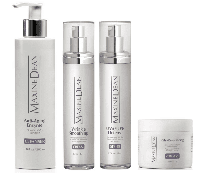 A set of maxine dean products including a cleanser lotion and cream