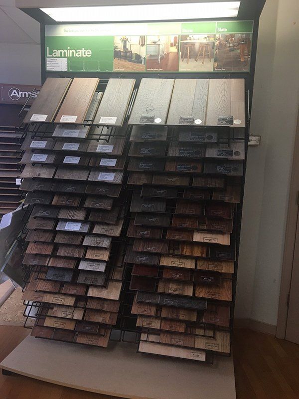A display of laminate flooring in a store.
