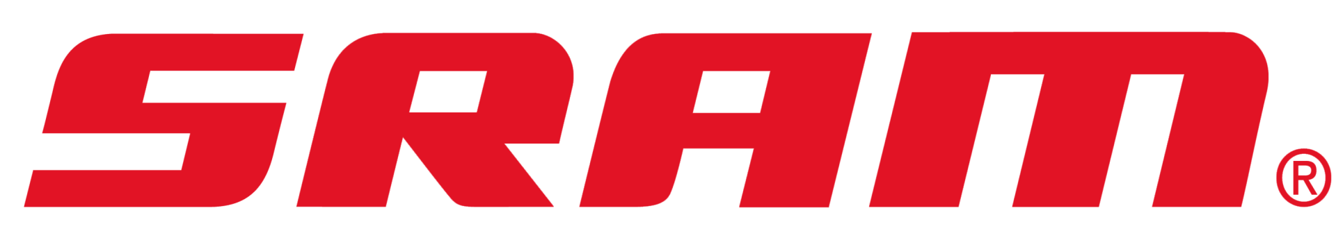 A red sram logo on a white background
