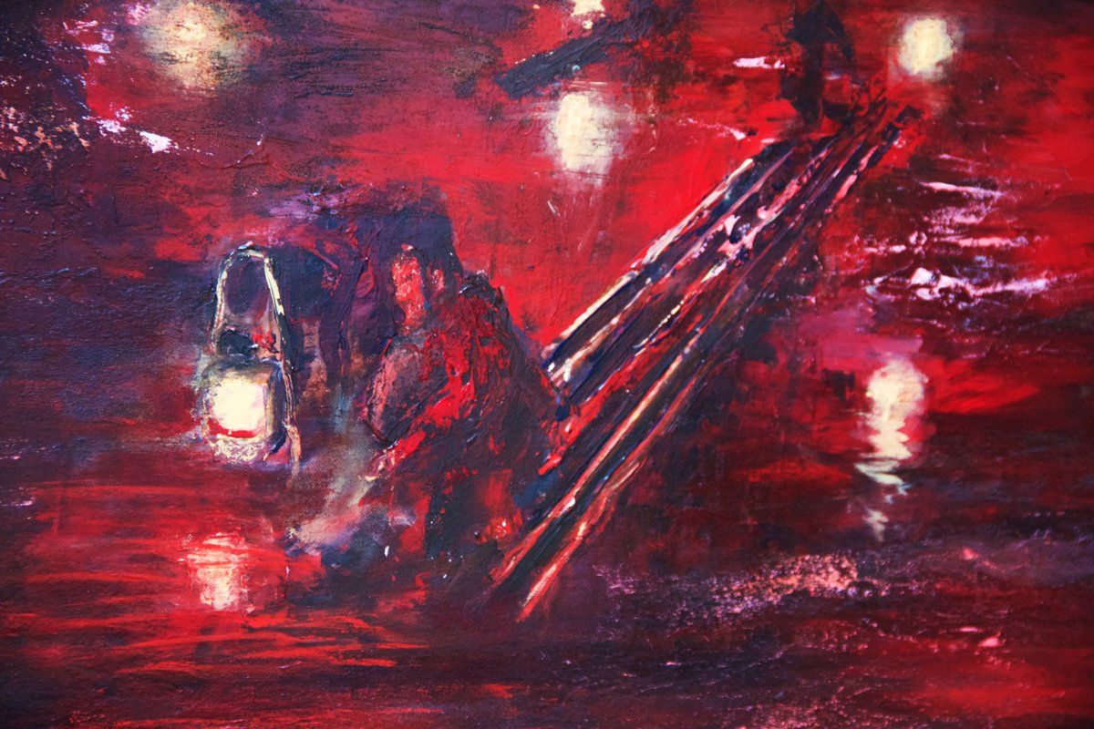 Landschaft, Quadratisch, Rot, Gemälde „Sucher“ Maße: 100 x 100 cm, Tiefe 5 cm  Material: Acryl, Eisenpulver, Firnis  Malgrund: Leinwand auf Keilrahmen