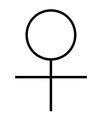 Ein schwarz-weißes weibliches Symbol mit einem Kreuz in der Mitte.