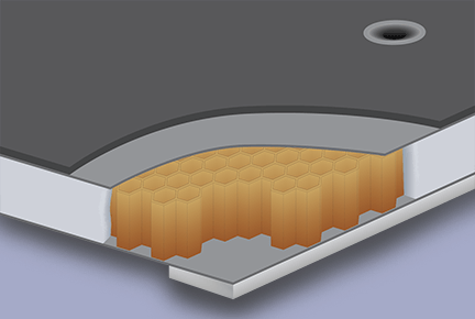 aircraft floor panel construction showing honeycomb core
