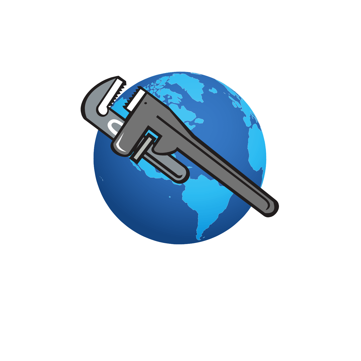 Pipe wrench over a blue globe.