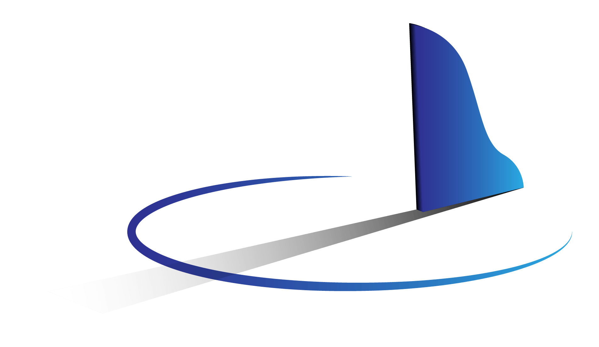 Logo astratto di una barca a vela blu e grigia su sfondo bianco.