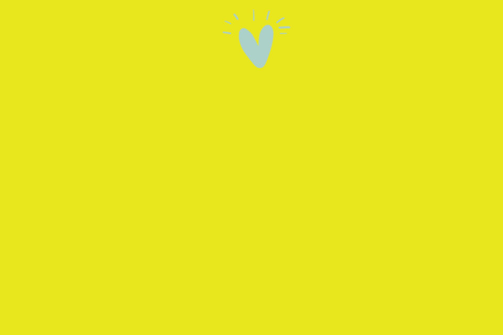 Bright yellow screen with a small light blue heart and radiating lines near the top center