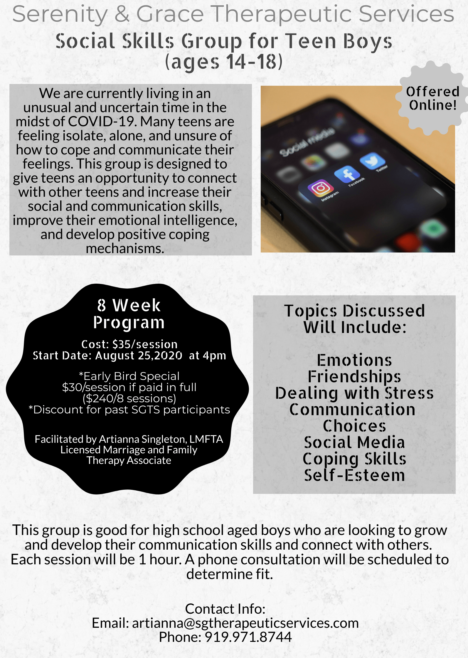 Serenity and grace therapeutic services social skills group for teen boys