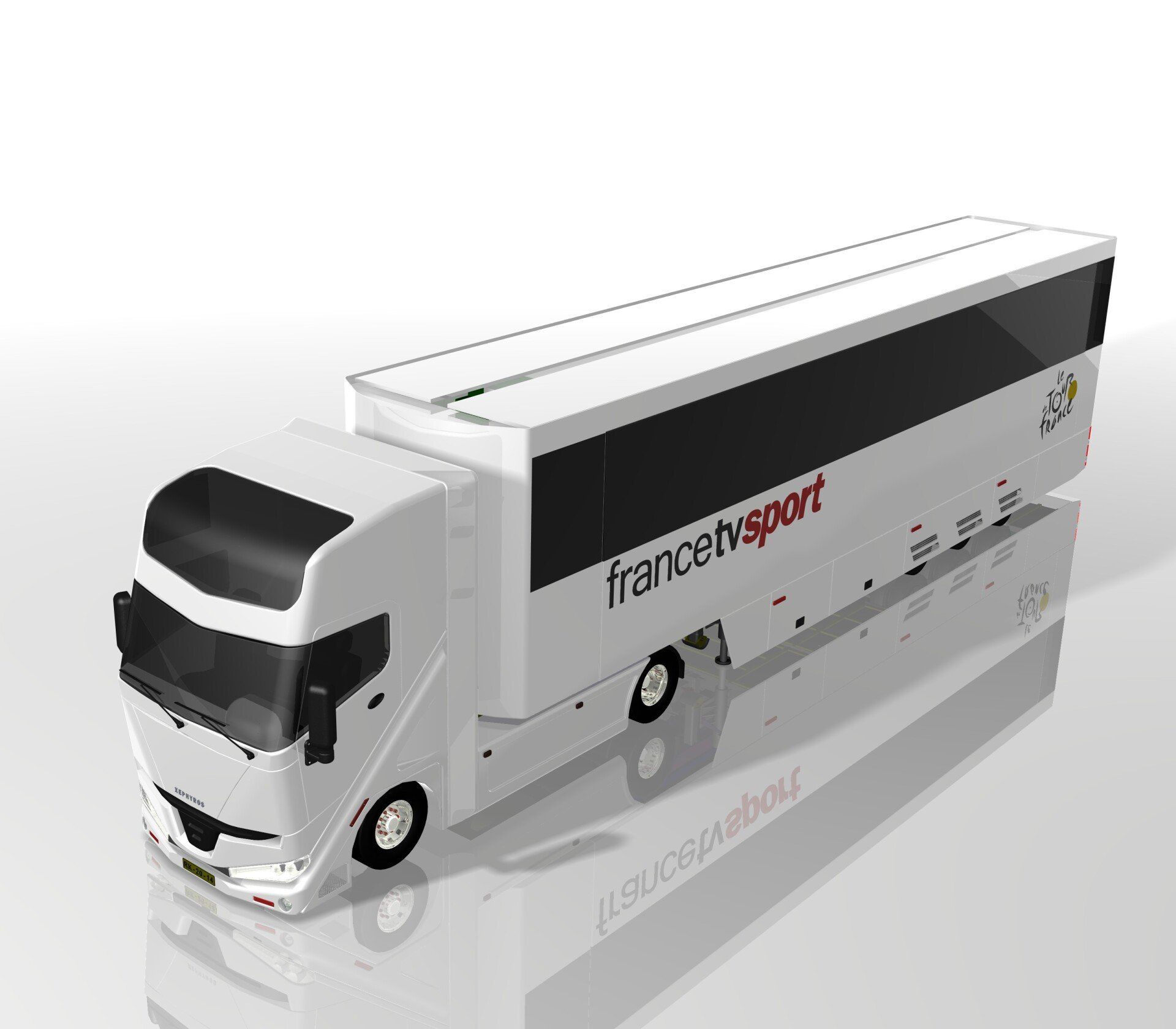 White Francosport semi-trailer truck on a plain white background, shown in 3/4 view