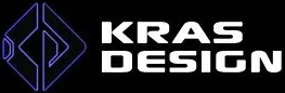 Purple geometric logo with the text “KRAS DESIGN” on a black background