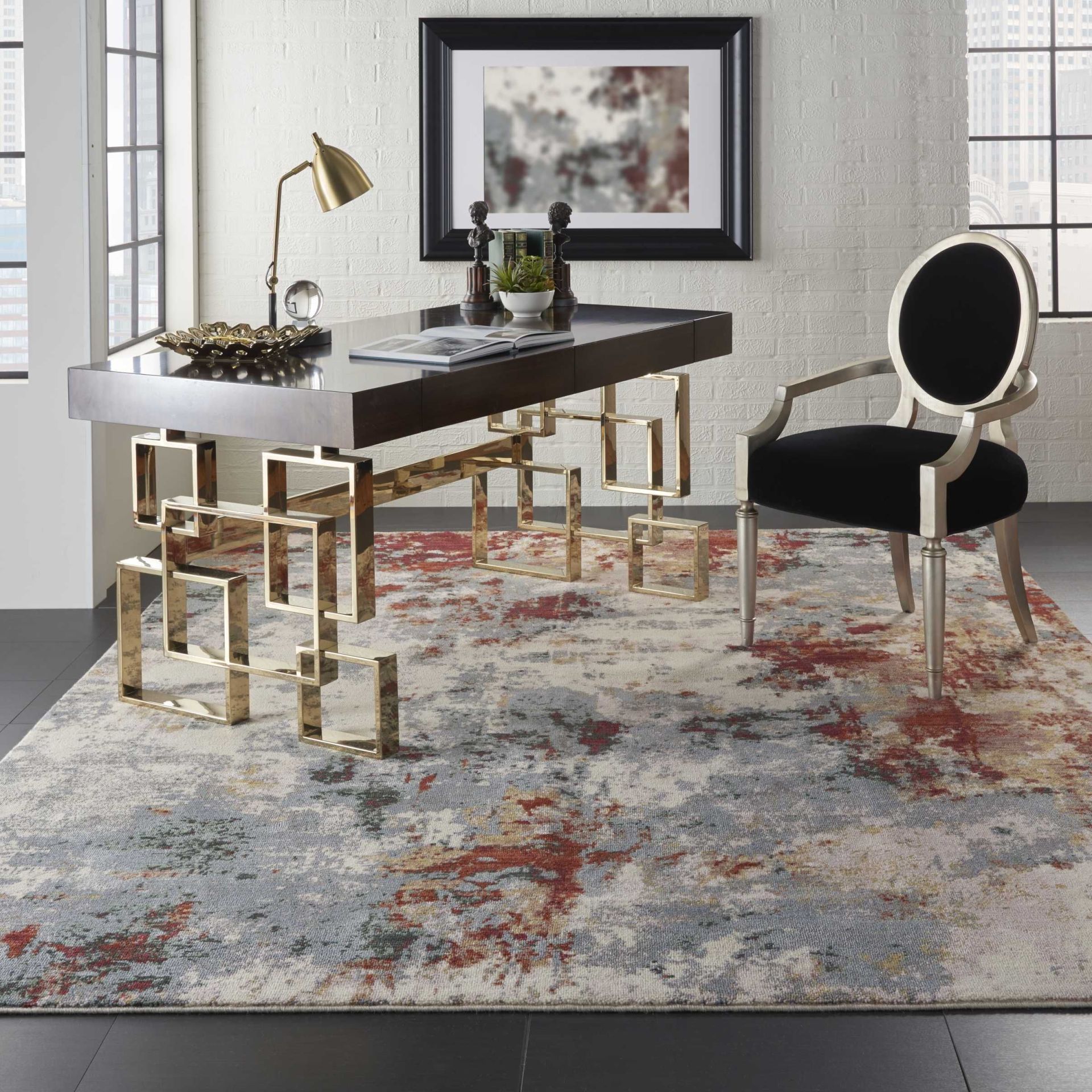 Abstract Slate & Rust Area Rug