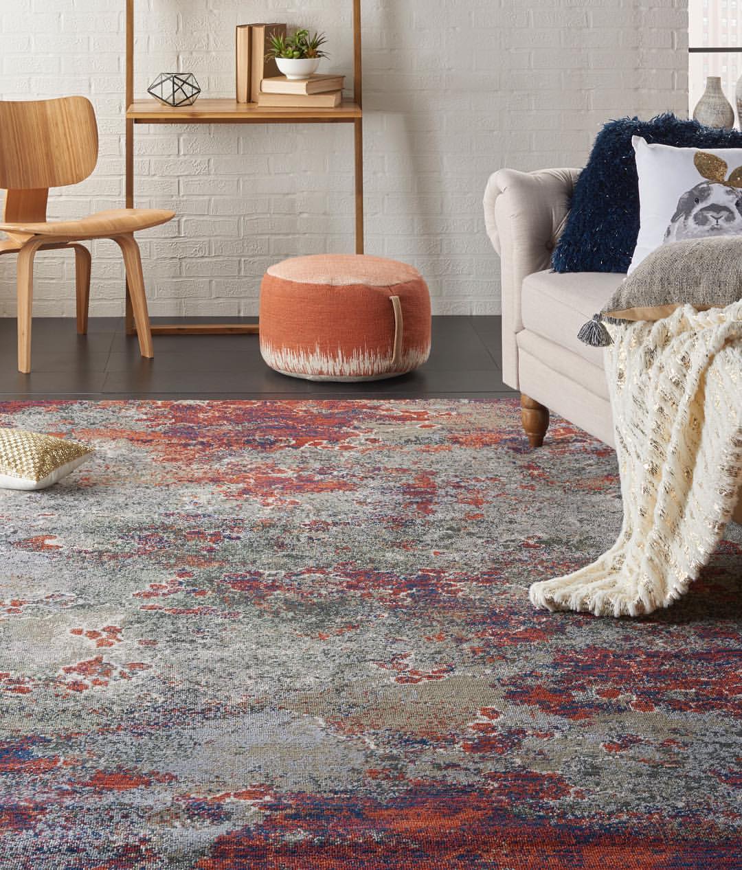 Grey & Red Abstract Area Rug