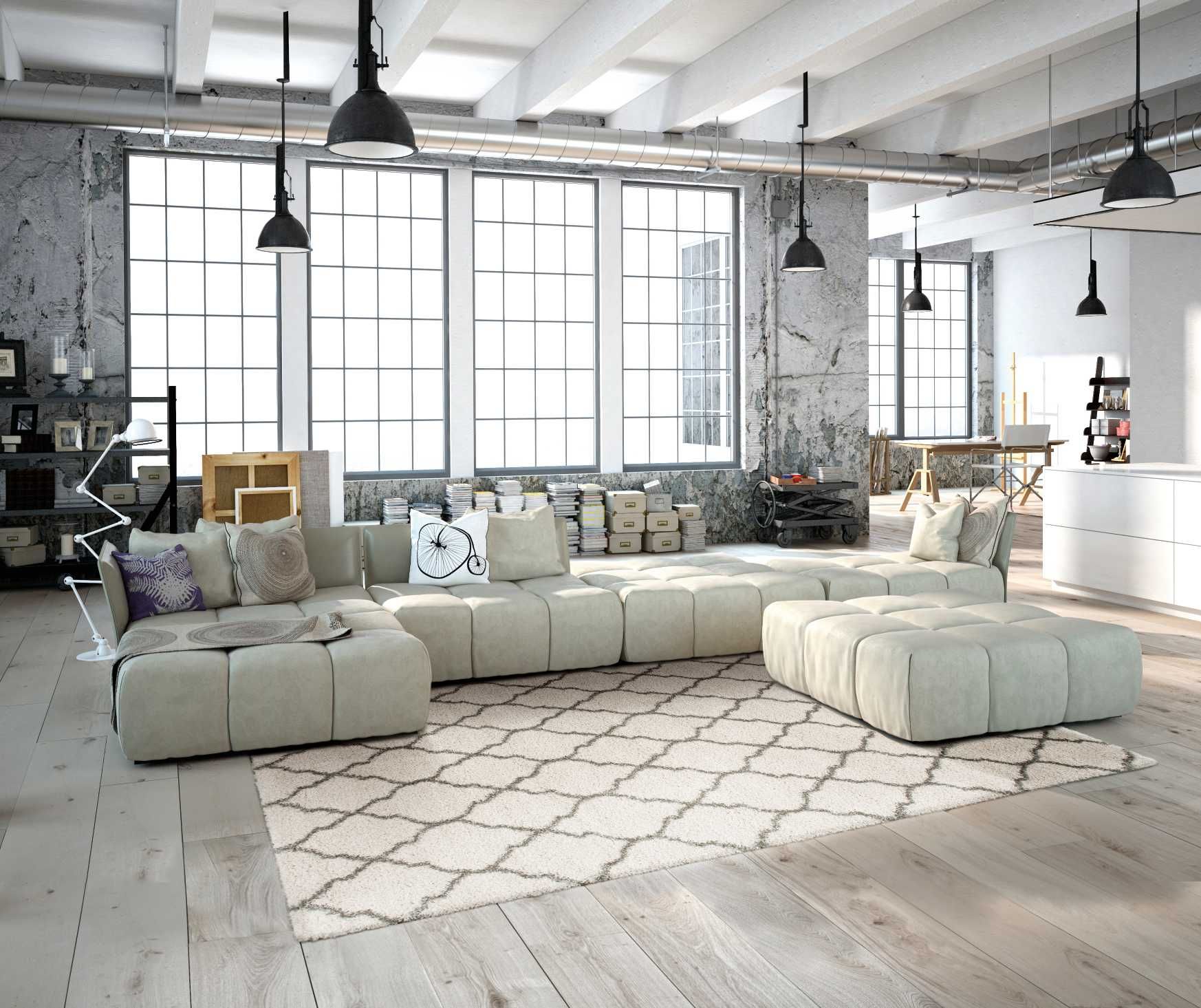 White & Grey Patterned Area Rug