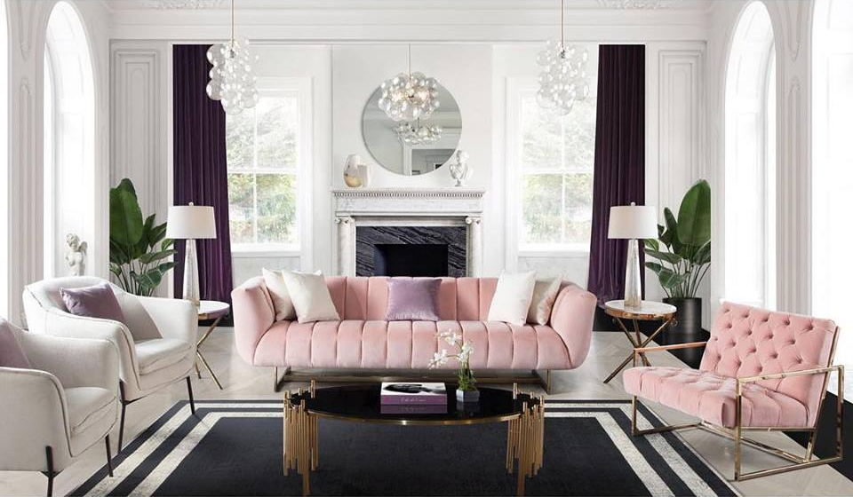 Large Pink Sofa in Modern Living Room