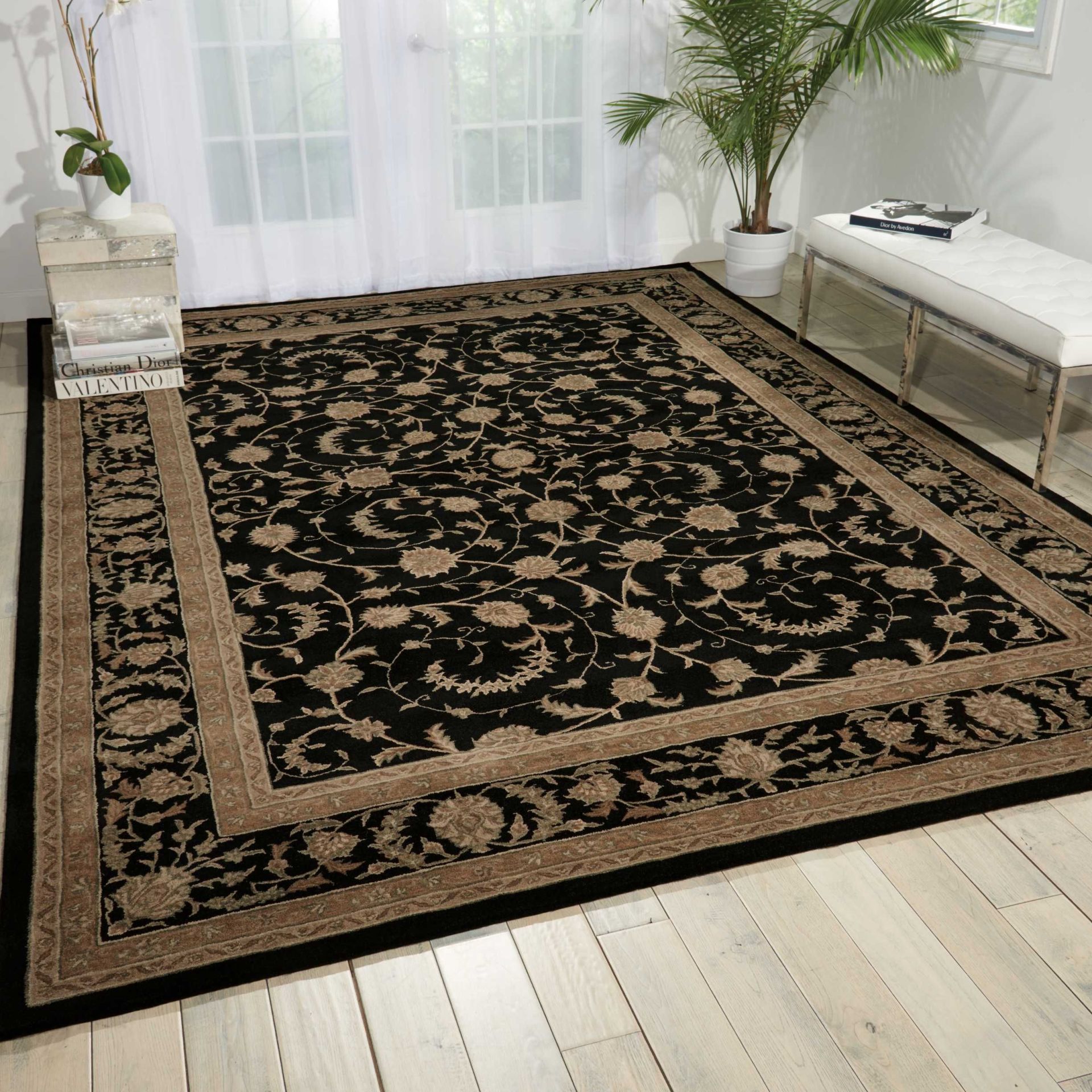 Black & Gold Floral Area Rug