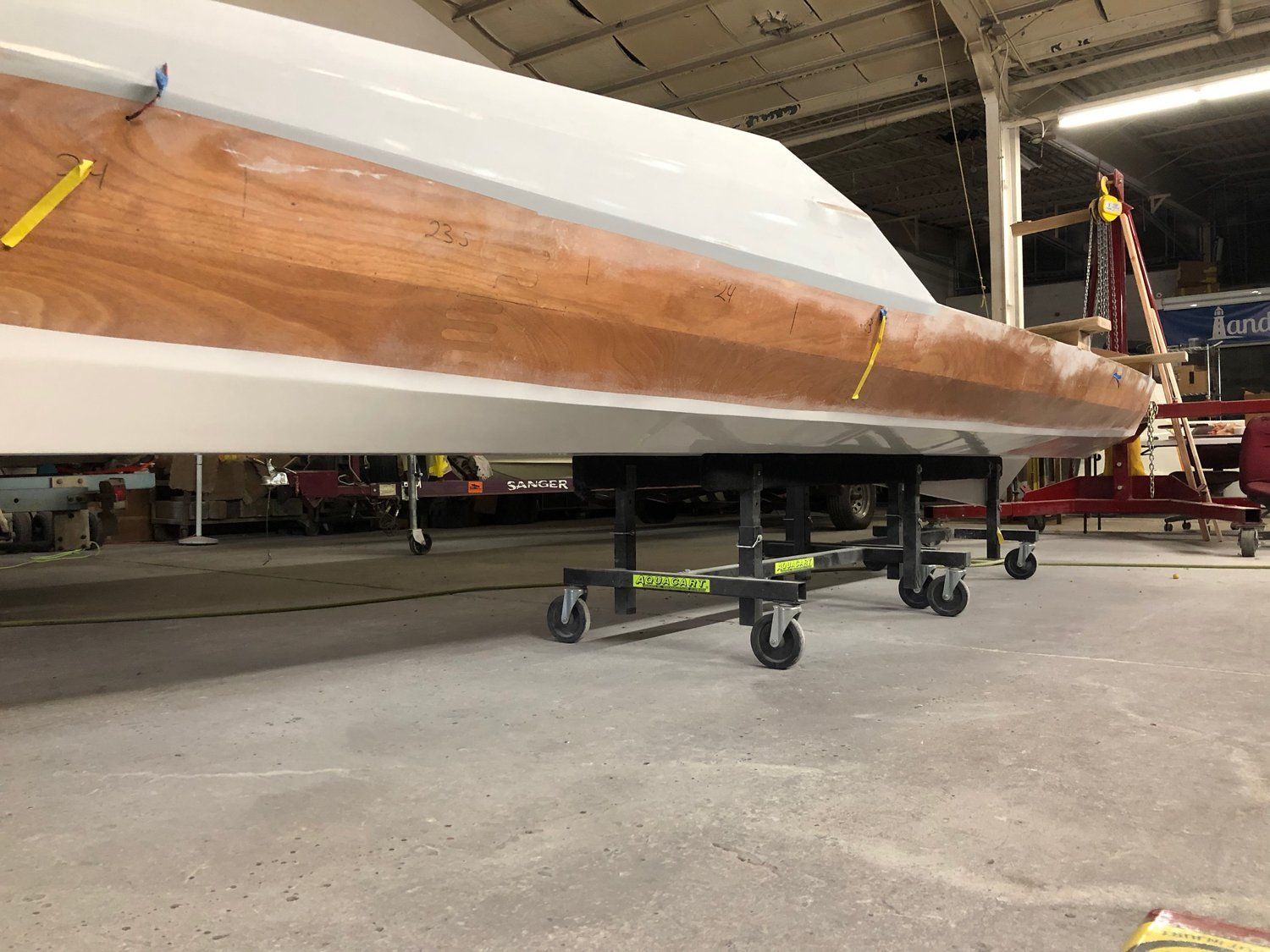 Row4Kids boat is being prepared for refinishing stage at LandCraft