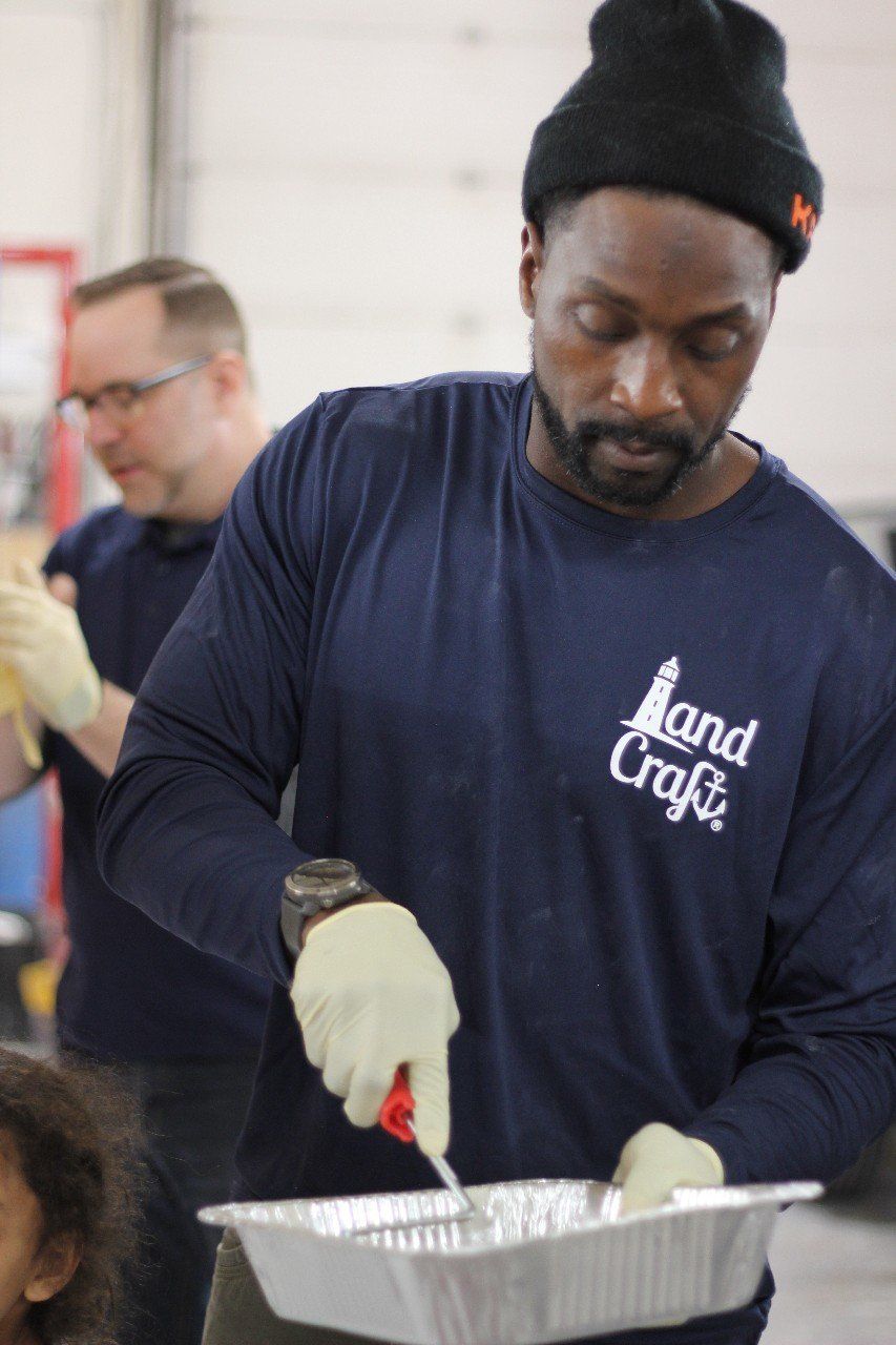 Charles Tillman is using materials for the Row4Kids boat build at LandCraft