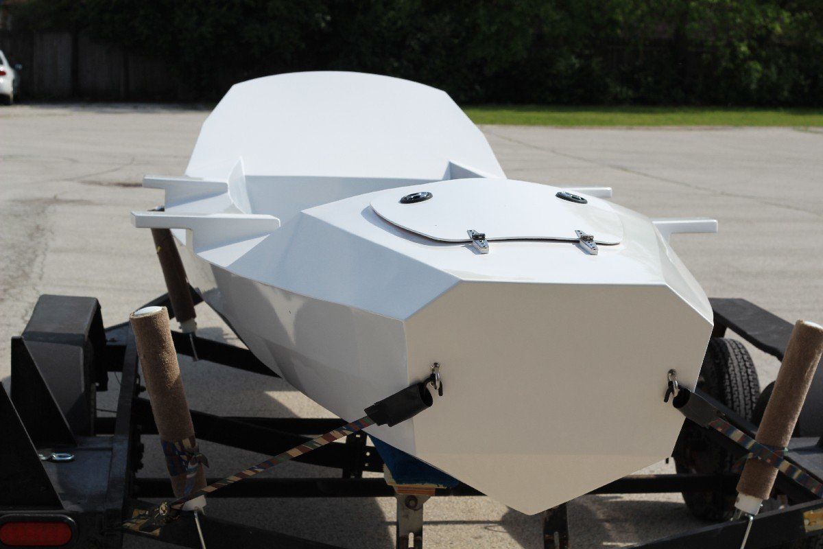 Row4Kids boat on the custom retrofitted trailer ready for delivery