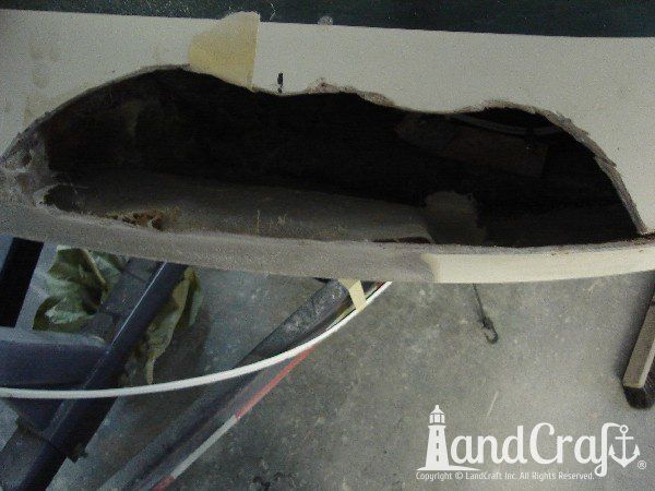 Structural damage on front bow of Chris Craft boat