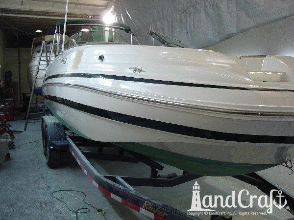 Completed structural fiberglass and gelcoat repairs on Chris Craft fiberglass boat