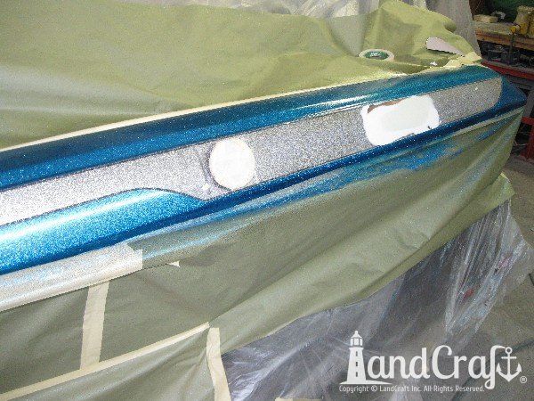 Repairing damage on a fiberglass and metalflake Ranger boat