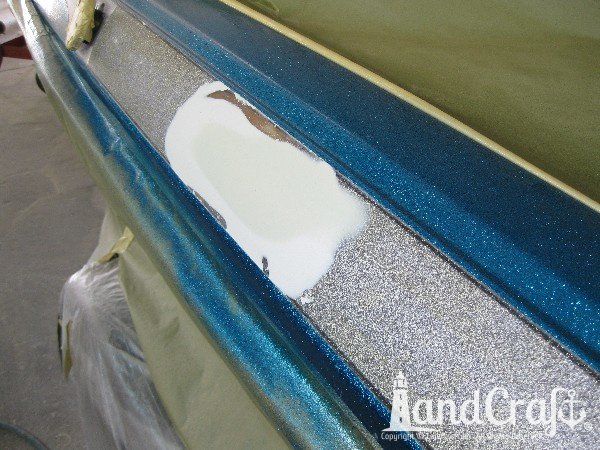 Repairing damage on a fiberglass and metalflake Ranger boat