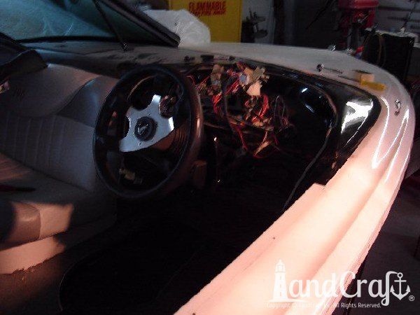 Mastercraft boat with side impact damage repair in process