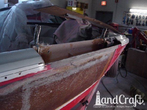Mastercraft boat side impact damage fiberglass repair in process