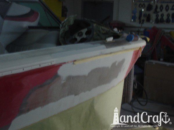 Mastercraft boat side impact damage fiberglass repair in process