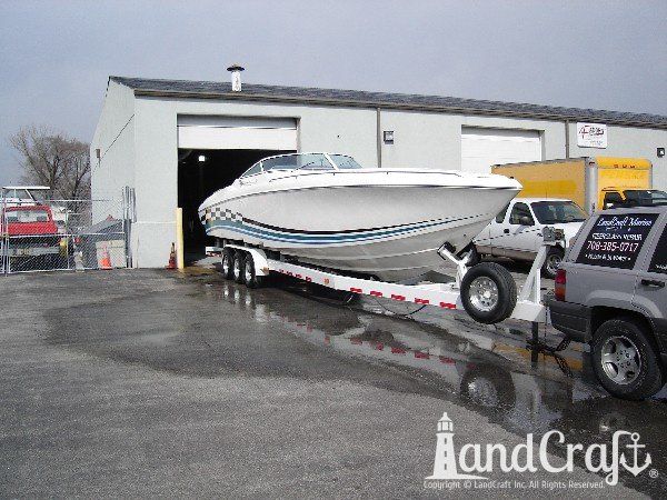 High performance boat getting multiple areas of gelcoat repaired