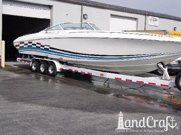 High performance boat getting multiple areas of gelcoat repaired