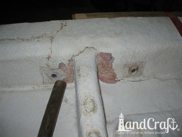 Searay boat swim deck in the fiberglass structural repair process