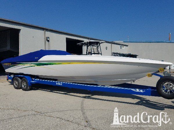 Sunsation high performance boat with completed structural fiberglass and gelcoat repairs