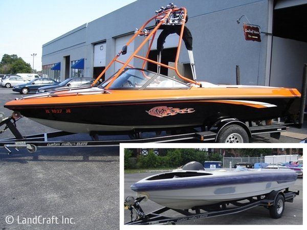Before and after picture of a boat color change and restoration