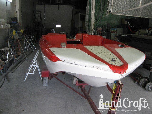 1960's era Glastron boat before complete restoration