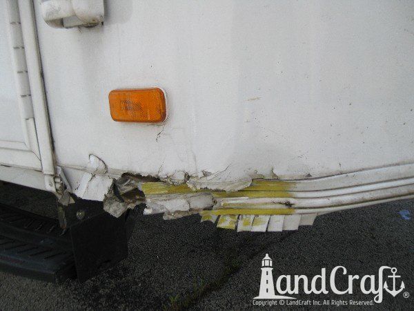 Structural aluminum and fiberglass RV damage