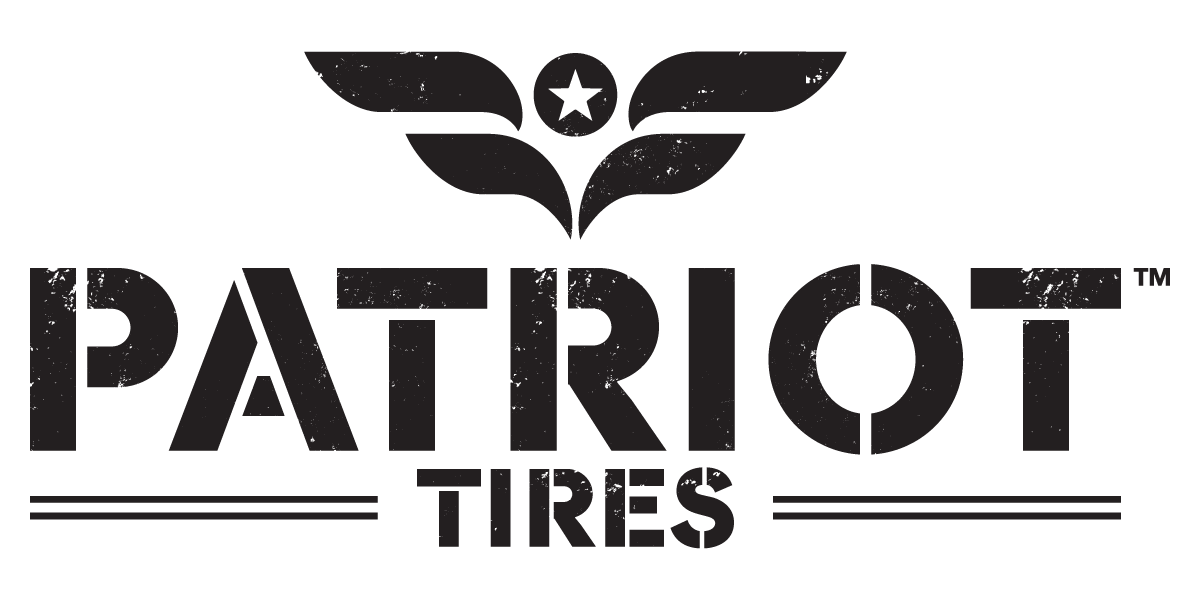 The patriot tires logo is black and white and has a star on it.