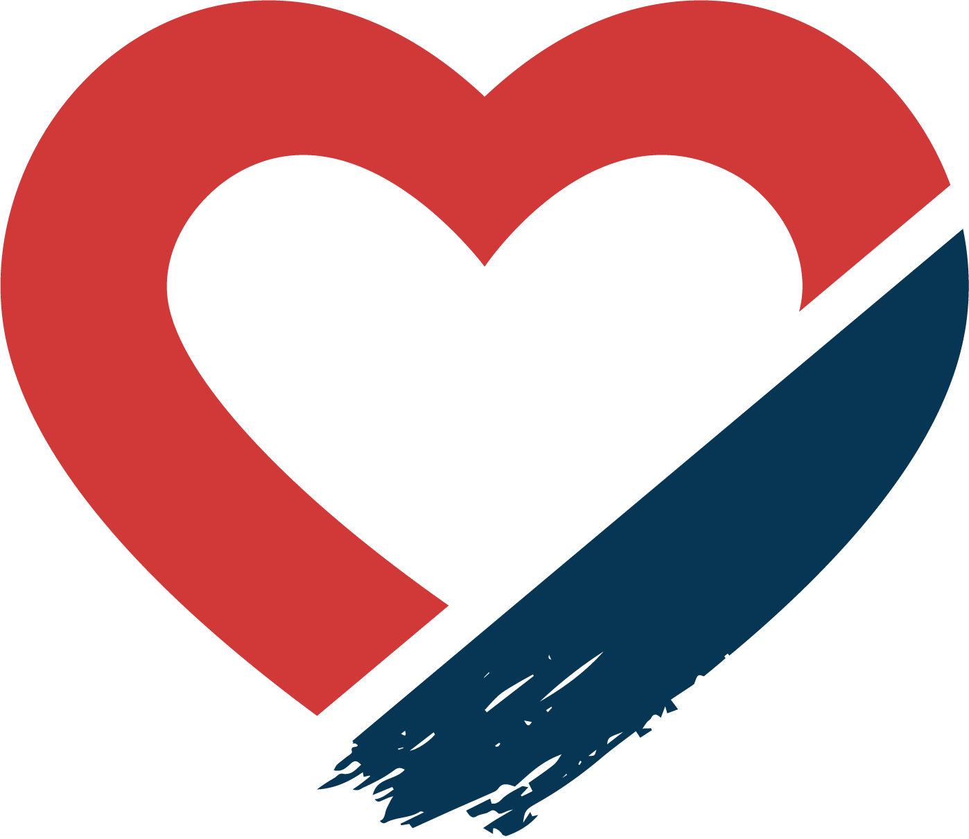 A red and blue heart with a brush stroke in the middle