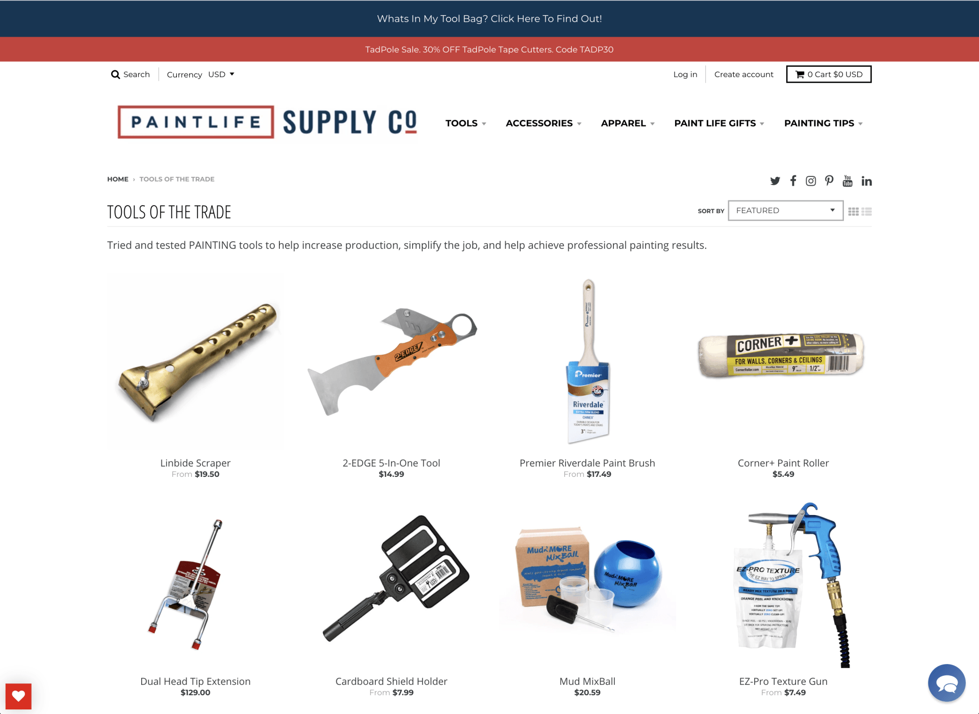A screenshot of the website for paintlife supply co.