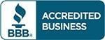 BBB Accredited Business logo. White flame and