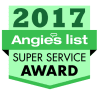 Angie's List Super Service Award 2017 badge. Green and white colors.