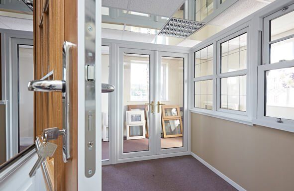 french doors in the showroom