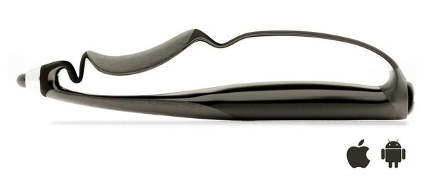 Scriba stylus with a white background showing apple and android icons designed by 'Dublin Design Studio'