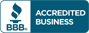 BBB Accredited Business logo. Torch symbol with 