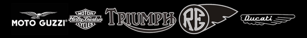Moto guzzi harley davidson and triumph logos on a black background