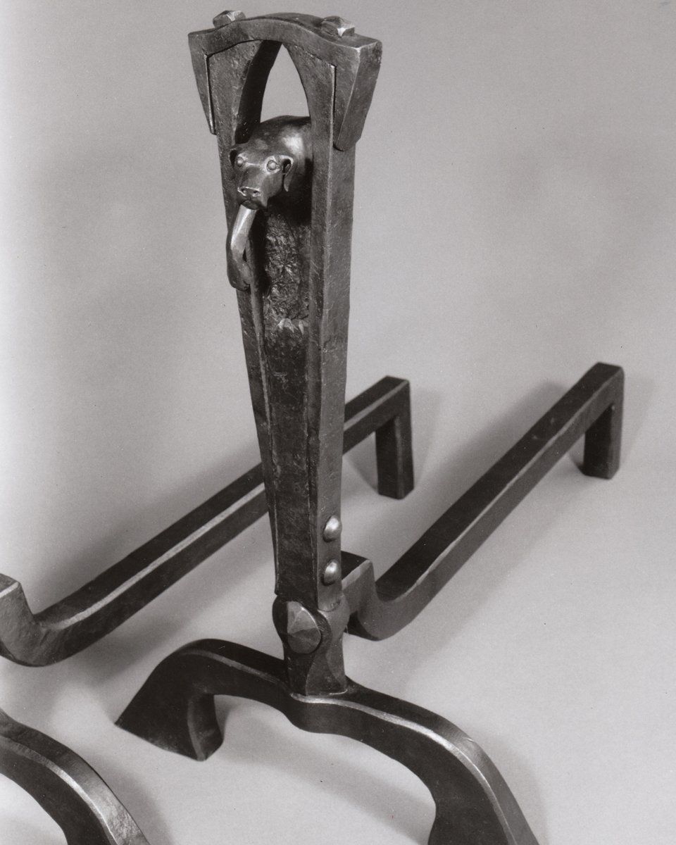 custom forged fireplace andirons firedogs detail