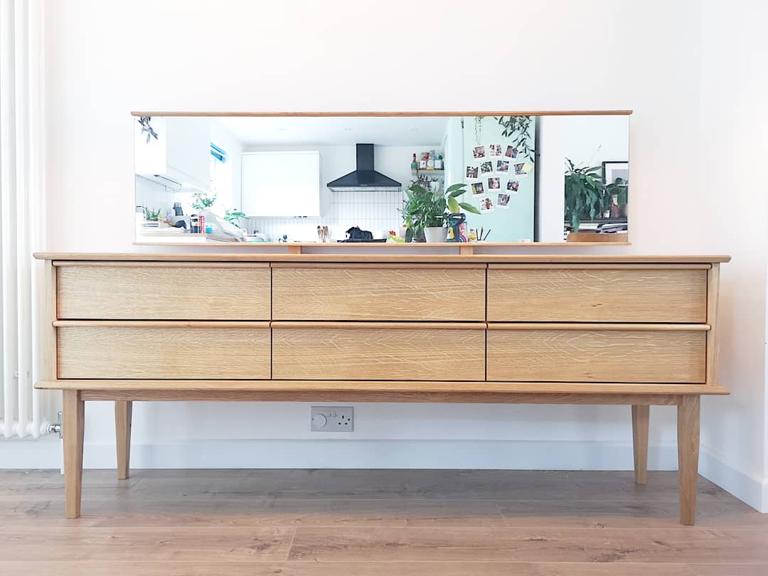 Bespoke oak sideboard with mirror and six drawers