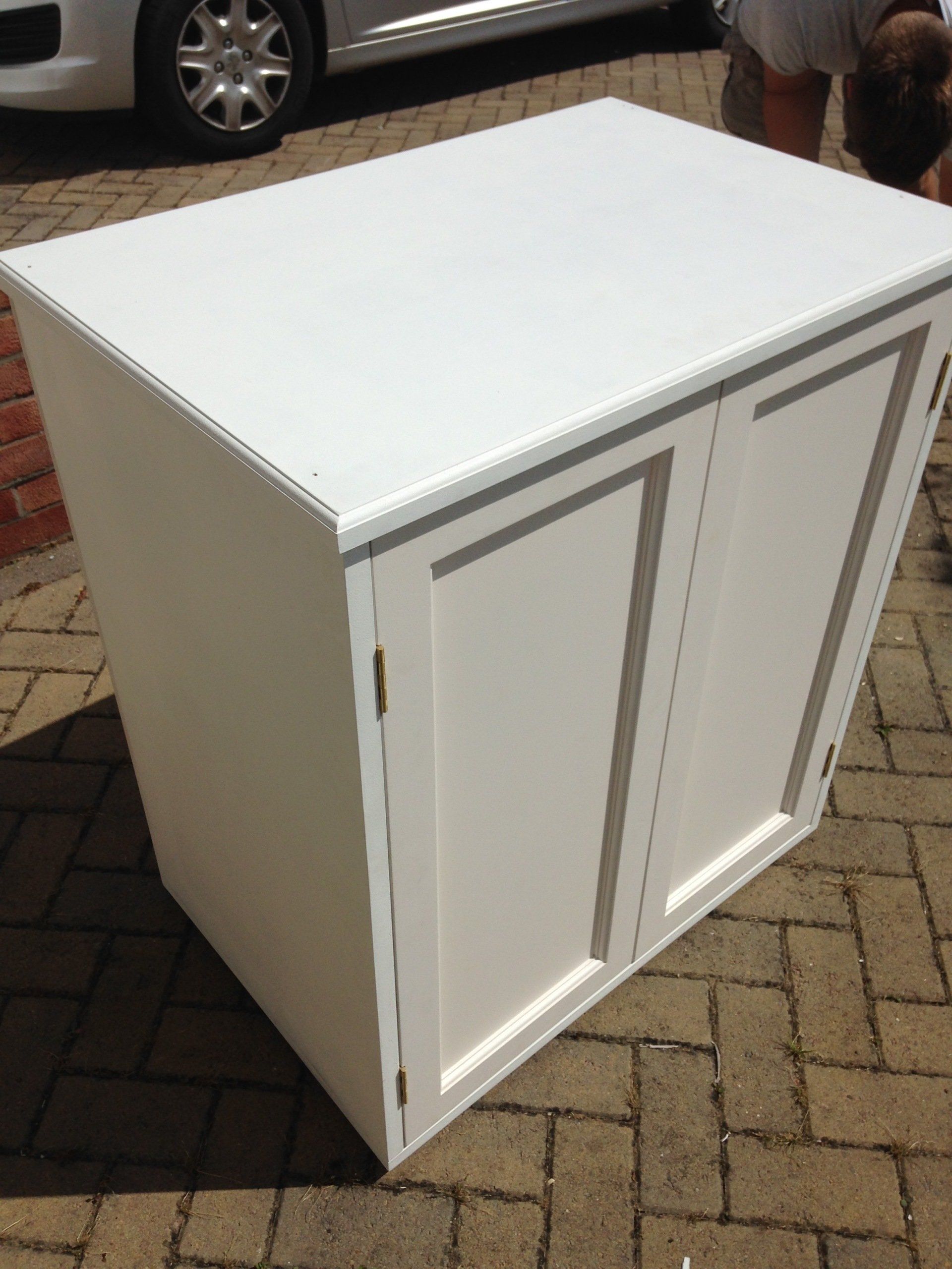 White painted cupboard with tulipwood traditional shaker doors on brass but hinges