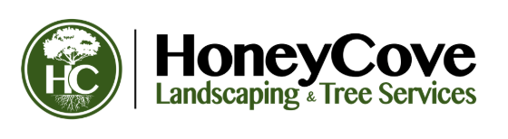 The logo for honey cove landscaping and tree services